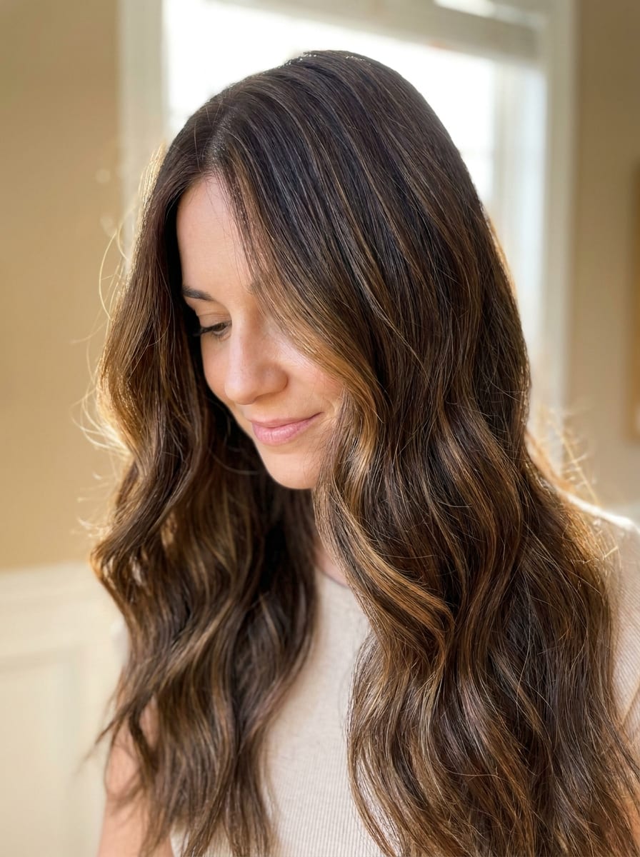 Schokobraun mit Karamell Akzenten - Karamell Haare Idee